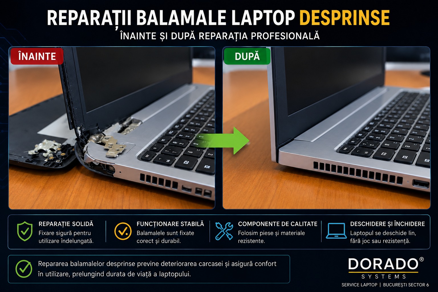 Reparatii balamale laptop desprinse. Studiu de caz